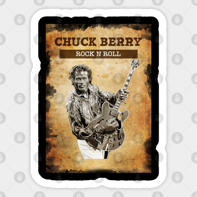 Vintage Old Paper 80s Style Chuck Berry Rock n roll Sticker by Madesu Art